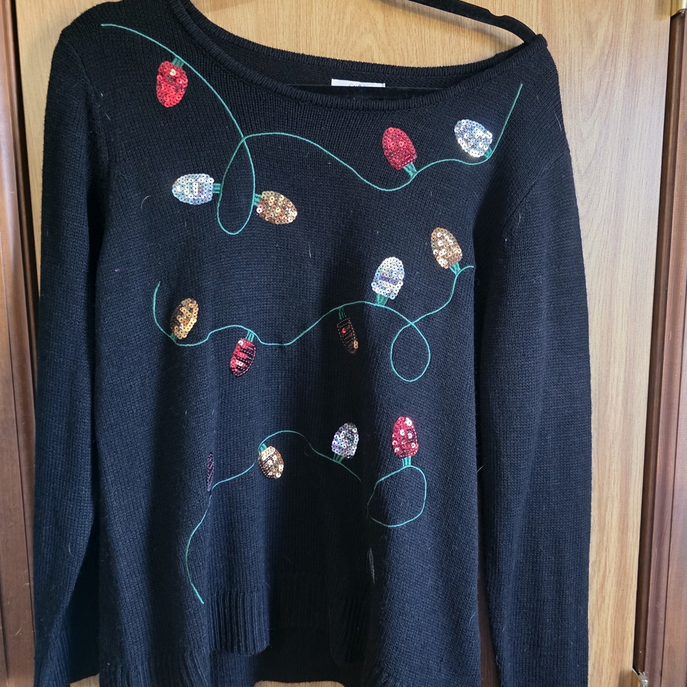 Croft & Barrow Black Off-the-Shoulder Sweater with Colorful Lights